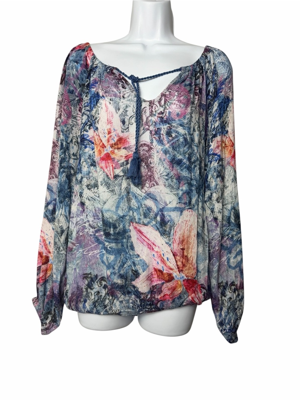 Desigual Womens Blouse Top Size XL Multicolor Funky Artsy Boho 70s Art To Wear